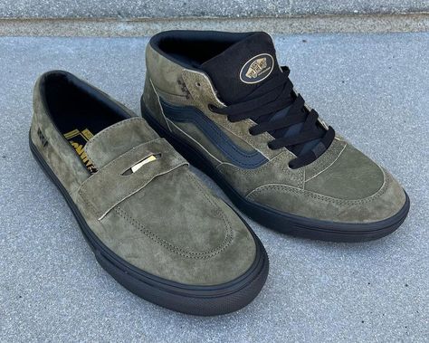 Vans and New York-based skater Beatrice Domond continue their ongoing collaborative partnership with a two-shoe capsule featuring the introduction of the Zahba Mid silhouette along with a penny loafer silhoutted dubbed Style 53. Both styles feautered an olive green suede upper with black rubber outsoles while the Zahba Mid features a black logo, tongue and […] The post Vans And Beatrice Domond Link On Zahba Mid And Penny Loafer, Launching July 13th appeared first on SNOBETTE. Green Suede, Vans Sneakers, Black Logo, Penny Loafers, Black Rubber, Olive Green, Penny, Sneakers Fashion, Loafers