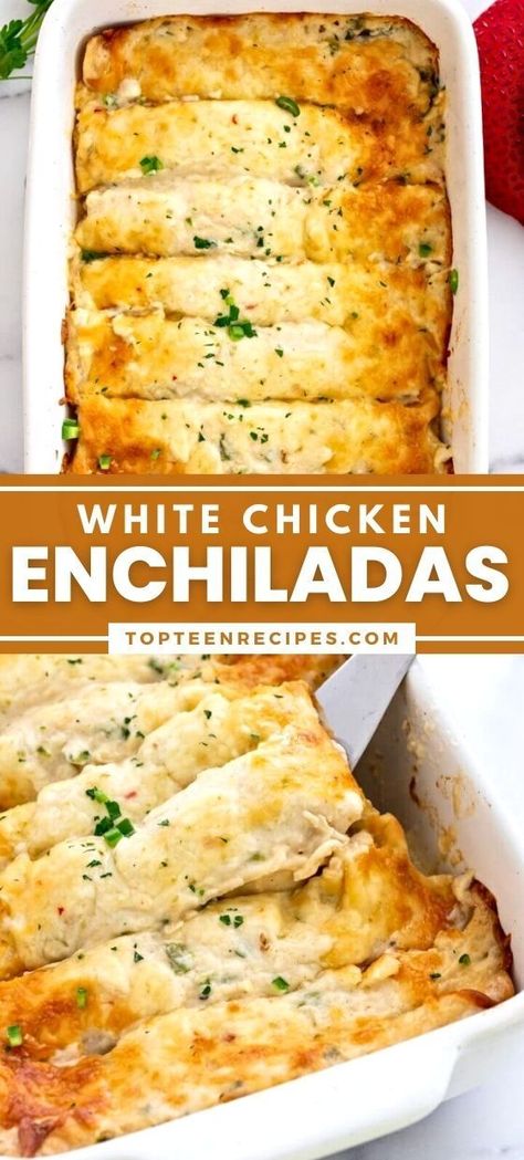 Chicken Enchiladas White Sauce, White Enchilada Sauce, Chicken Enchiladas With White Sauce, Enchiladas With White Sauce, Steam Chicken Recipe, White Sauce Enchiladas, Creamy Chicken Enchiladas Recipe, Shredded Chicken Enchiladas, Shredded Cooked Chicken