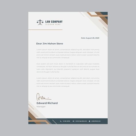 Vector flat law firm letterhead template | Premium Vector #Freepik #vector #company-template #corporate-template #business-template #business-design Visiting Card And Letterhead Design, Lawyer Letterhead Design, Letter Heads Design Creative, Company Letterhead Design, Corporate Letterhead Design, Business Letterhead Design, Letterhead Format, Business And Advertising, Company Letterhead Template