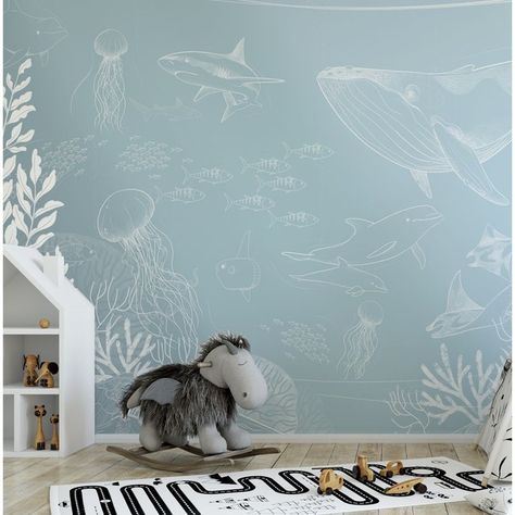 Ocean Baby Rooms, Ocean Kids Room, Ocean Mural, Beach Mural, Beach Nursery, Space Nursery, Nursery Room Inspiration, Kids Room Inspiration, Blue Nursery