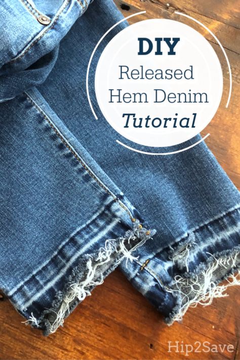 DIY Your Own Released Hem Jeans With This 2 Tool Jeans Hem Diy, Diy Jean Distressing, Diy Distressed Jeans Tutorial, Frayed Hem Jeans Diy, Raw Hem Jeans Diy, Distressed Jeans Diy, Frayed Jeans Diy, How To Rip Your Jeans, Jeans Hem