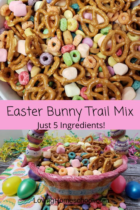 Easter Bunny Trail Mix: The kids will have great fun mixing up this simple but delicious trail mix with the pretty, springy colors of Easter! #easter #homeschooleaster #teachereaster #homeschool #teacher #easterrecipe #Eastercandyrecipe #lovinghomeschool Easter Trail Mix, School Party Snacks, Easter Homeschool, Easter Candy Recipes, Trail Mix Recipes, Easter Snacks, Easter Stuff, Homeschool Teacher, Holiday Snacks