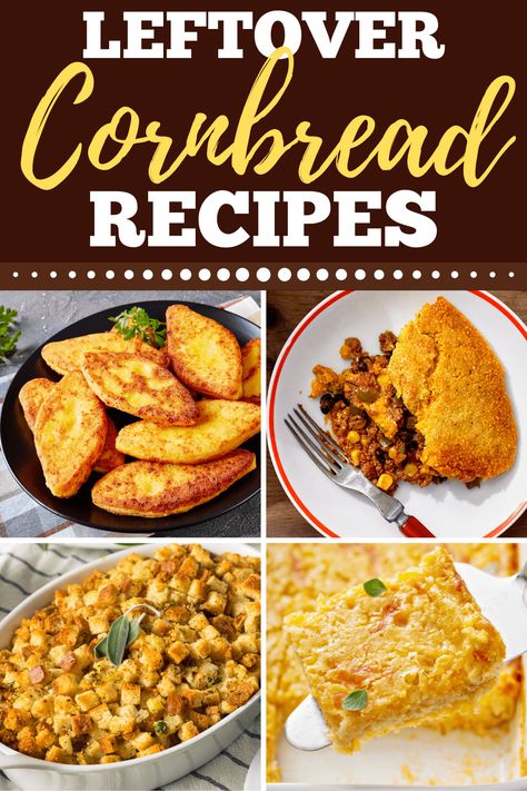 These leftover cornbread recipes will bring new life to your day-old cornbread. From French toast to pudding to crab cakes, cornbread is just as good the second time around! Leftover Cornbread Recipes, Leftover Cornbread Recipe, Cornbread Breakfast, Cornbread Dishes, Easy Cornbread Recipe, Leftover Cornbread, Cornbread Cake, Cornbread Recipe Sweet, Cornbread Recipes