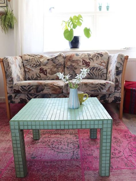 2 easy ways to upcycle the IKEA LACK side table - IKEA Hackers Tiled Lack Table, White Side Table Bedroom, Ikea Diy Table, Lack Side Table, Coffee Table Upcycle, Ikea Lack Side Table, Ikea Lack Coffee Table, Lack Coffee Table, Upcycle Table