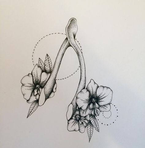 ishbone #wishbonetattoo #tattoo #tattoodesign #blackwork #blackandwhite #blackandwhitetattoo #floraltattoo #orchidtattoo #iblackwork Wishbone Tattoo, Pointillism Tattoo, Anatomy Tattoo, Tiny Flower Tattoos, Orchid Tattoo, Sister Tattoo, Time Tattoos, Sister Tattoos, Stippling