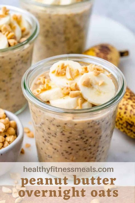 You are going to love these healthy peanut butter oats in a jar! Full of protein and simple to make, this dairy-free breakfast option is perfect for anyone looking for some protein. Easily vegan! Overnight Oats Healthy Peanut Butter, Peanut Butter Overnight Oats Protein, High Protein Peanut Butter Overnight Oats, Banana Peanut Butter Overnight Oats Healthy, Overnight Peanut Butter Banana Oats, Raspberry Overnight Oats, Pumpkin Overnight Oats, Strawberry Overnight Oats, Peanut Butter Overnight Oats