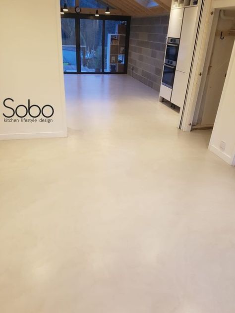 Barndo Flooring, Microcement Colours, Concrete Tiles Kitchen, Microcement Floor, Concrete Floors In House, House Sketches, Light Furniture, Cement Floors, Dark Grey Colour