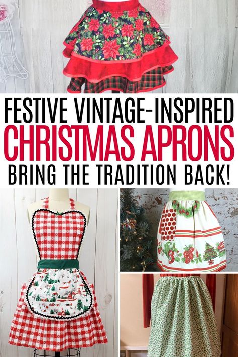 Dive into the festive spirit with our collection of the best vintage Christmas aprons. From classic designs to charming vintage-inspired pieces, discover the perfect blend of practicality and holiday flair. Elevate your seasonal traditions with these timeless and delightful kitchen essentials. Seasonal Traditions, Holly Print, Vintage Inspired Christmas, Santa Patterns, Retro Housewife, Holiday Attire, Christmas Aprons, Vinyl Decor, Vintage Inspired Fashion