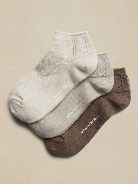 Ultra comfortable, these textured socks are crafted with a fine cotton that sits at the ankle for a subtle pop that peeks above your shoes.  Set of three pairs.  Hits at the ankle. Women’s Socks, Cute Socks Ankle, Textured Socks, Texture Socks, Aesthetic Socks, Socks Aesthetic, Ankle Sock, Stocking Stuffer Gifts, Cute Socks