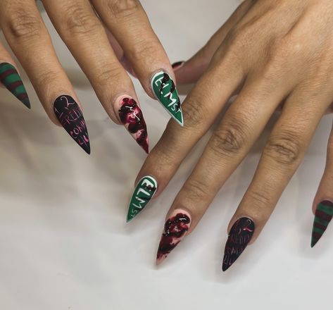 ‼️🔪 🟩 • 1, 2, Freddy’s Coming for you.. #nails #nailtech #halloween #halloweennails #nailsnailsnails #naildesigns #fall #nailporn #freddy #nightmareonelmstreet #elmstreet #halloween🎃 #halloweencostume #growth #gross #cute #viral #nailinspo #nailitdaily #nailideas You Nails, Elm Street, Nightmare On Elm Street, Nail Tech, Halloween Nails, Nail Inspo, Halloween Costumes, Nail Designs, Halloween