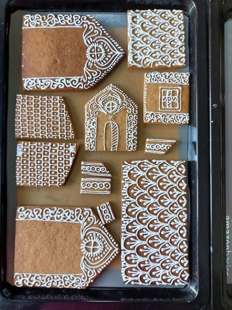 Eggless Gingerbread House Recipe – Gayathri's Cook Spot Gingerbread House Ideas Decorations, Gingerbread Houses Template, Building Gingerbread Houses, Gingerbread House Piping Ideas, Gingerbread House Without Gingerbread, Frosting For Gingerbread House, Recipe For Gingerbread House, Gingerbread House From Scratch, Gingerbread House Piping