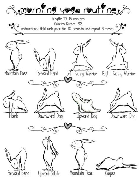 Easy, morning yoga routine that I do daily. Page Design: Lily Lago (Me) Illustrations: Brian Russo (Yoga Bunny) Bunny Yoga, Yoga Foto's, Easy Morning Yoga, Morning Yoga Sequences, Morning Yoga Routine, Yoga Beginners, Yoga Posen, Yoga Moves, Bikram Yoga