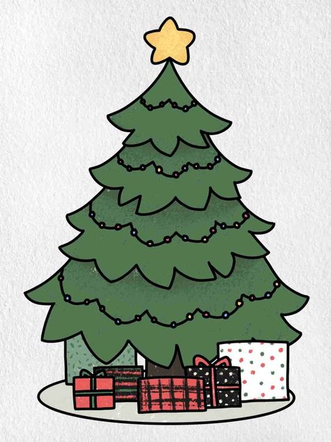 Christmas Tree To Draw, Bare Christmas Tree, Christmas Gift Drawing, Tree With Presents, Christmas Articles, Easy Christmas Drawings, Christmas Tree Drawing, Christmas Tree Images, Christmas Loading