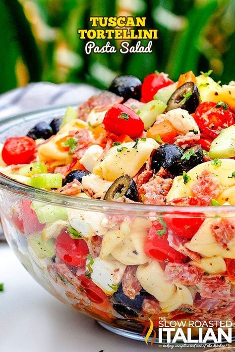 Tuscan Tortellini Pasta Salad, Tuscan Tortellini Pasta, Tuscan Tortellini, Tortellini Pasta Salad Recipes, Tortellini Pasta Salad, Tortellini Recipe, Tuscan Pasta, Potluck Salad, Pasta Salad With Tortellini