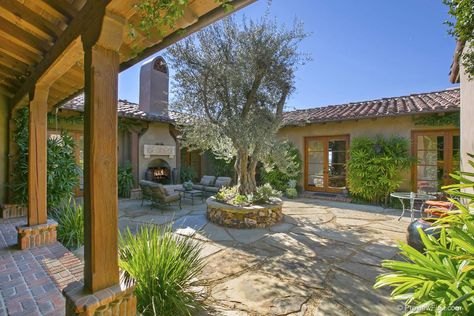 Adobe Ranch - Patio - San Diego - by laura_rosenthal | Houzz Hacienda Homes Ranch Style, Adobe Style Homes Exterior, Spanish Ranch Style Homes, Ranch Patio, Spanish Style House Plans, Adobe House Plans, Desert Cabin, Adobe Style Homes, Spanish Courtyard