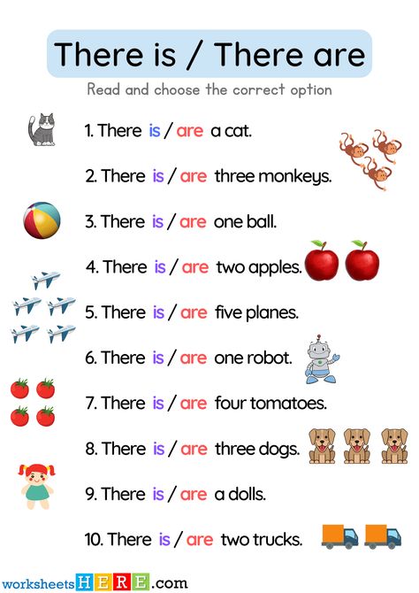 There is and There are Exercises Answers With Pictures PDF Worksheet For Kids - WorksheetsHere.com There Is And There Are Worksheets, English Exercises For Kids, There Is There Are Worksheet, Three Monkeys, English Exercises, Worksheet For Kids, Kids English, Three Dogs, Fun Family Activities