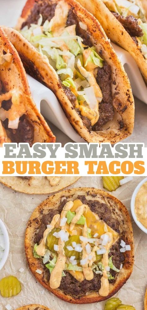 Hamburger Tacos, Taco Twist, Smash Burger Tacos, Burger Tacos, Smash Burgers, Blackstone Recipes, Blackstone Grill, Beef Patties, Supper Ideas