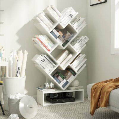 【Strong Bearing Capacity, Good Stability and Safer】 The tree bookshelf uses high-quality thickened wooden board, Having a stronger bearing capacity. There are four powerful suction cups at the bottom of the base of the bookshelf, which can hold the floor tightly. And anti-dumping design on the back of the bookshelf make the tree book rack more stable and safer. | Latitude Run® Tree Bookshelf 5-Shelf Floor Standing Bookcase, Free Standing Magazines Books Tree Rack For Living Room Home Office Bedr Book Rack Aesthetic, Kids Room Bookshelves, Tree Bookcase, Tree Bookshelf, Nursery Bookshelf, Cool Bookshelves, Bookshelves In Living Room, Book Rack, Book Tree