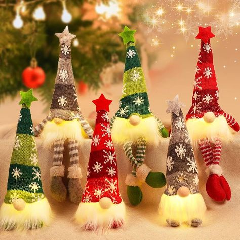 prelit Christmas gnomes Interesting Poses, Santa Gnomes, Meaningful Christmas Gifts, Swedish Tomte, High Hat, Christmas Elf Doll, Snowflake Patterns, Elf Decorations, Gnomes Christmas