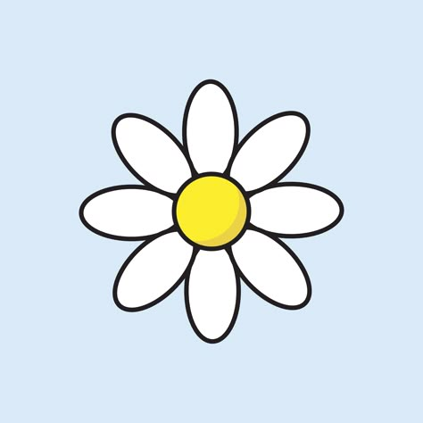 Cute and simple daisy icon on blue background. Flat design illustration by Ennbe #ennbedesigns#cuteicon#flowericon#daisy#flower#cutedaisy#floral#minimal#minimalflower#minimaldaisy#simpledaisy#daisyicon#icon#pastelblue#babyblue#lightblue#girly#cute#flatillustration#simpleillustration Aesthetic Daisy Drawing, Daisy Drawings Simple, Daisies Drawing Simple, Chamomile Drawing Simple, Daisy Outline Simple, Daisy Outline Drawing, Daisy Illustration Simple, Daisy Flower Drawing Simple, Simple Daisy Drawing