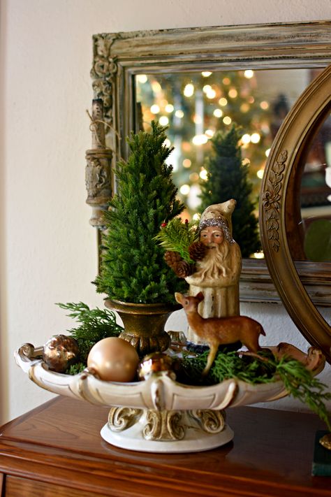 French Country Christmas Vintage Shabby Christmas Belsnickle German Christmas Decor Ideas, Belsnickel Santas, Santa Display Ideas, German Christmas Tree, French Christmas Decor, England Christmas, French Country Christmas, 2024 Inspiration, Christmas Vignettes