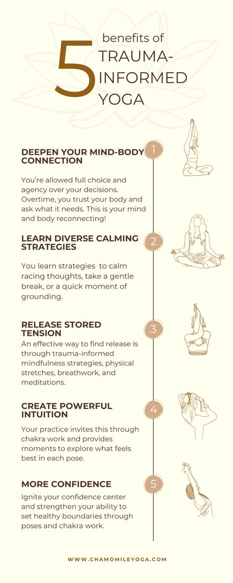 Did you know the benefits of trauma-informed yoga go beyond just a more flexible body? These five benefits are only a few of the fifteen I list in this blog post! I invite you to read the post to learn more benefits of your trauma-informed yoga practice and if this is a good fit for you and your holistic healing!