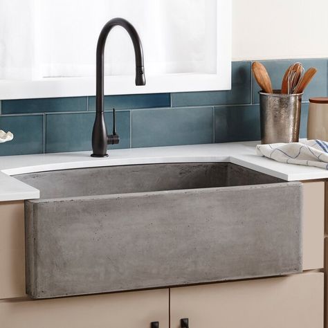 Concrete Kitchen Sink, Curved Kitchen, Apron Front Kitchen Sink, Apron Sink Kitchen, Apron Front Sink, Tuscan Kitchen, Concrete Kitchen, New Kitchen Cabinets, Kitchen Designs Layout