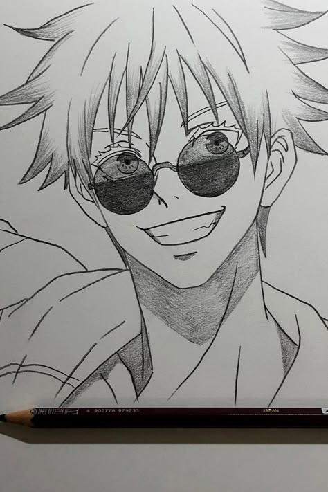 Draw gojo satoru from Jujutsu Kaisen  Drawing video： https://youtu.be/HB5aBiBAi6I Aesthetic Drawings Sketches Anime, Anime To Draw Sketches, Anime Gojo Sketch, Anime Sketch Ideas Inspiration, Drawing Of Gojo Satoru, Gojo Face Drawing, Gojo Drawing Reference, Gojo Pencil Sketches, Gojo Drawing Full Body Sketch