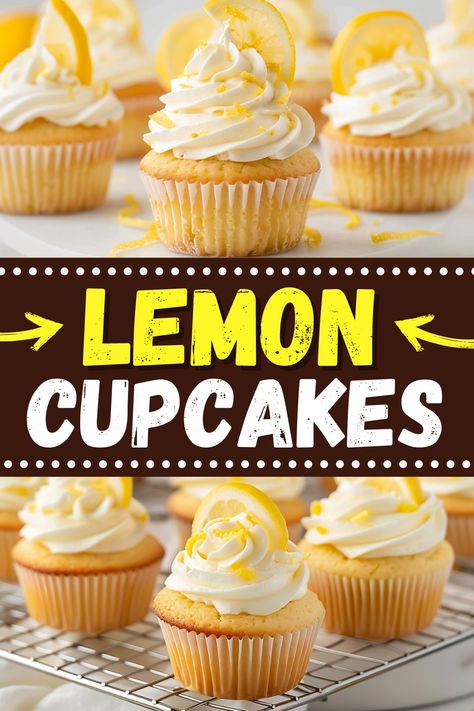 These homemade lemon cupcakes are light, fluffy, and delicious! With a luscious cream cheese frosting, they truly can't be topped. Yogurt Cupcakes, Cream Cheese Cupcakes, Lemon Cupcake, Lemon Cream Cheese Frosting, Lemon Mousse, Lemon Dessert, Cupcakes With Cream Cheese Frosting, Lemon Yogurt, Lemon Cupcakes