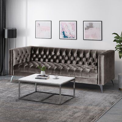 House of Hampton® Velvet 88" Tuxedo Arm Sofa | Wayfair Cozy Glam Living Room, Tuxedo Sofa, Velvet Tuxedo, Sofa Review, Sofa Material, Sofa Legs, Inspire Me Home Decor, Tufted Sofa, Noble House