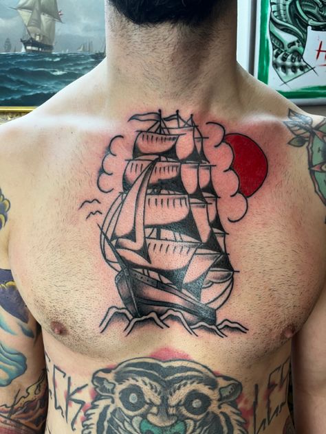 Traditional Chest, Sailor Tattoo, Chest Piece, American Traditional, Chest Tattoo, Traditional Tattoo, Sleeve Tattoos, Tatting, Tattoos