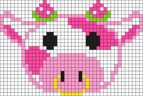 Pearler Bead Patterns Cow, Perler Bead Patterns Cow, Perler Bead Cow Pattern, Strawberry Cow Perler Bead, Highland Cow Perler Bead Patterns, Cow Perler Bead Patterns, Cow Pixel Art, Cow Pixel Art Grid, Strawberry Cow Bracelet Pattern