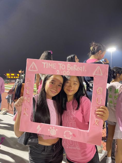 Take My Bereal Poster, Junior Year Poster Ideas, Barbie Pep Rally, Pink Student Section, Stuco Posters Ideas, Barbie Homecoming Theme, Pep Rally Aesthetic, Pink Out Game Posters, School Activities Highschool