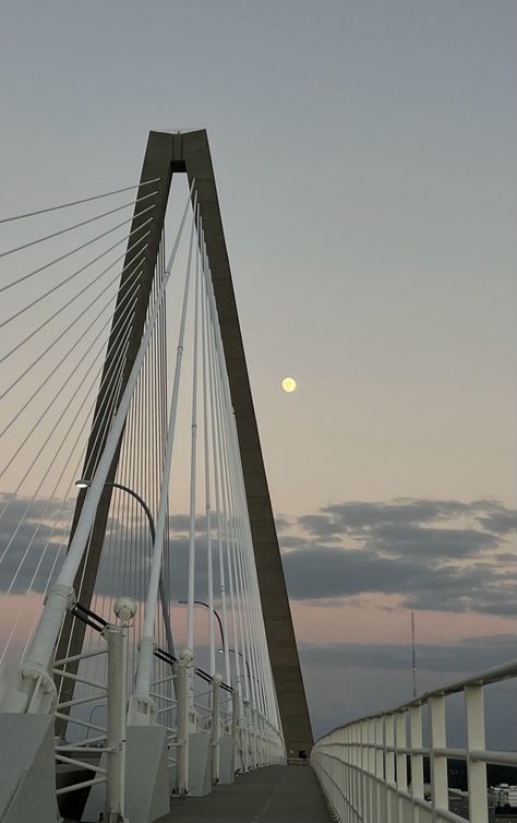 #Charleston, South Carolina, Ravenel Bridge, Things to do in Charleston, Walking Path, Bridge Run, Drum Island, Cooper River Ravenel Bridge Charleston, Charleston Bridge, Charleston Sc, House Inspiration, Full Moon, Charleston, Apartment Decor, Bridge, Apartment