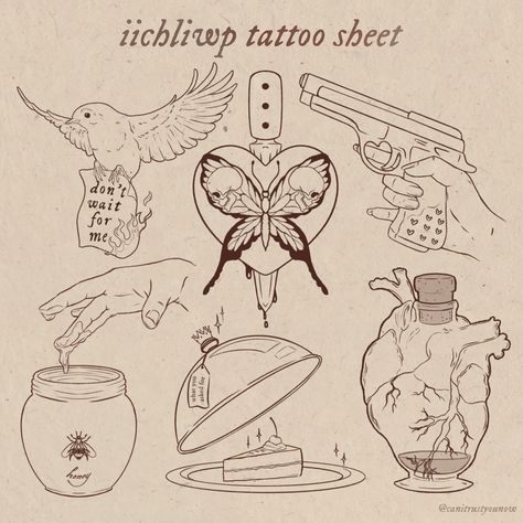 lara 🥛 on Twitter: "part one of my iichliwp tattoo flash sheet 🗡 close ups of the single designs and more info in the thread below hehe! @halsey #iichliwp… https://t.co/wqfKg7pIbv" Iichliwp Tattoo, Halsey Iichliwp, Halsey Tattoo, Party Tattoos, Doodle Books, Flash Sheet, Tattoo Flash Sheet, Music Tattoos, Tattoo Art Drawings