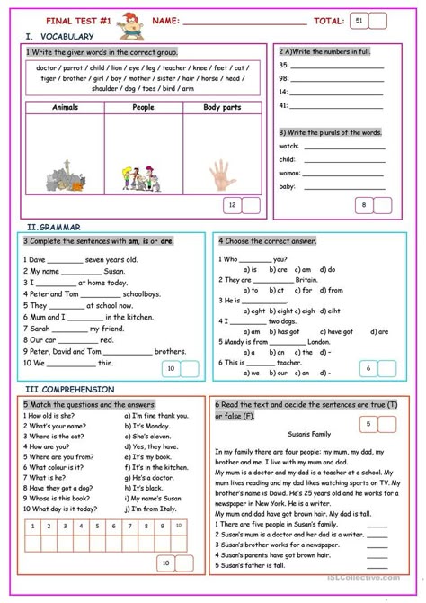 Final Test#1 (Easy) - English ESL Worksheets for distance learning and physical classrooms Grammar Board, English Grammar Test, Test For Kids, Vocabulary English, Final Test, English Exercises, English Test, Grammar Practice, English Worksheets For Kids