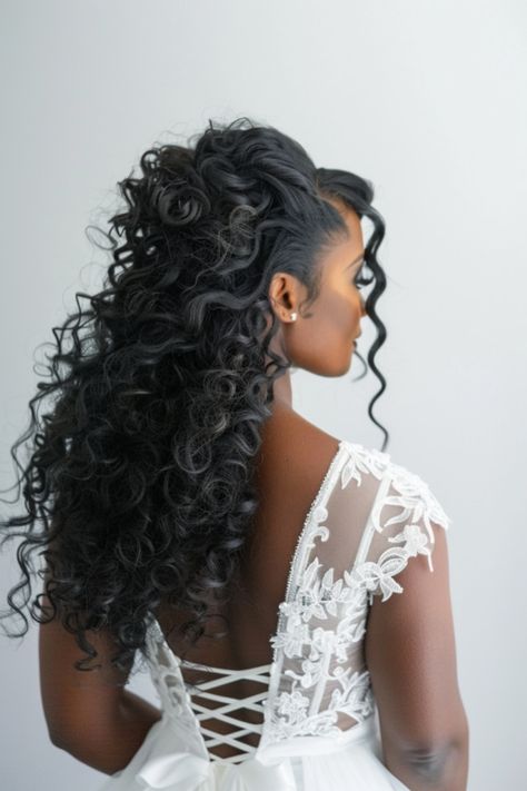 Explore 70+ fabulous bridal hair down ideas that you will love. These hairstyles are perfect for brides looking to wear their hair down in a stylish and elegant way. From soft waves to voluminous curls, find the ideal hair down look for your special day. Wedding Hair On Black Women, Wedding Day Hair For Bride Black Women, Black Brides Hairstyles Weddings, Wedding Hair Black Women Natural, Black Bride Curly Hairstyles, Bridal Hair Black Women Curls, Messy Bride Hairstyles, Bridal Braids Black Women, Black Woman Bride Hairstyles