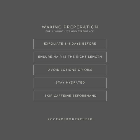 ✨ Smooth, Flawless Skin Starts with the Right Prep and Aftercare! ✨ At OC Face and Body Studio, we want your waxing experience to be as comfortable and effective as possible. Swipe through our 5 Ways to Prep for Your Waxing Appointment and 5 Post-Wax Care Tips to keep your skin smooth and irritation-free! Pre-Wax Tips: ✅Exfoliate 3-4 Days Before: Gently exfoliating helps remove dead skin cells, making your waxing session more effective and reducing the chance of ingrown hairs. ✅ Ensure Hai... Pre Waxing Care Tips, Waxing Information, Before Waxing Tips, Pre Waxing Tips, Waxing Instagram Posts, Waxing Captions, Waxer Esthetician, Post Waxing Care, Waxing Post