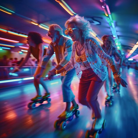 SENIOR CITIZEN ROLLER DISCO 🪩 Let this be the manifestation for my life when I am older. 😊 For the May Prompt Challenge by @spittoonya 🙌 #midjourney #aiart #lightroom 70s Roller Disco, Roller Rink, Roller Disco, Senior Citizen, Old People, May 17, Lightroom, My Life, Mood Board