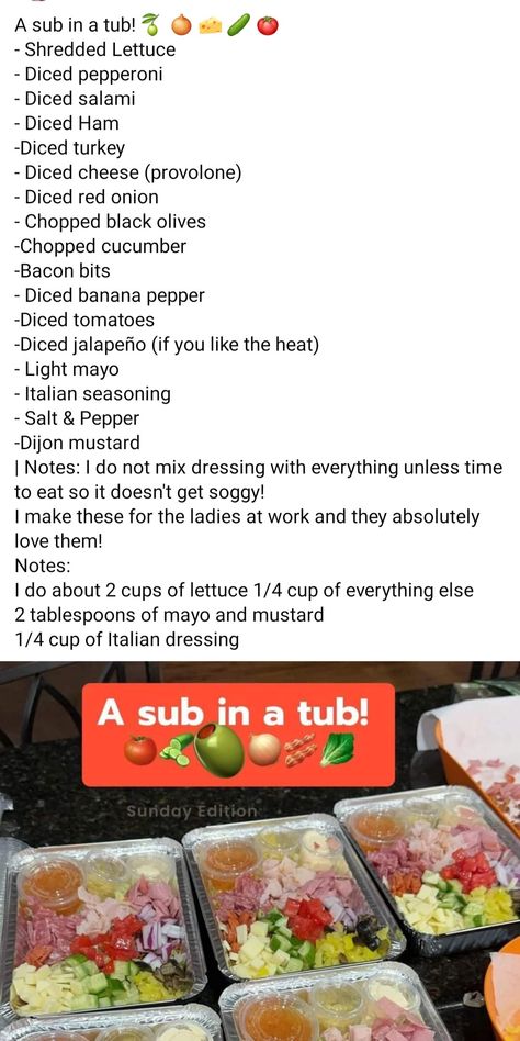 Sub in a tub Publix Sub In A Tub, Sub In A Tub Salad Meal Prep, Subs In A Tub, Keto Sub In A Tub, Sub In A Tub Salad Bowls, Sub In A Tub Salad, Sub Salad, Low Calorie Lunches, Salad Meal Prep