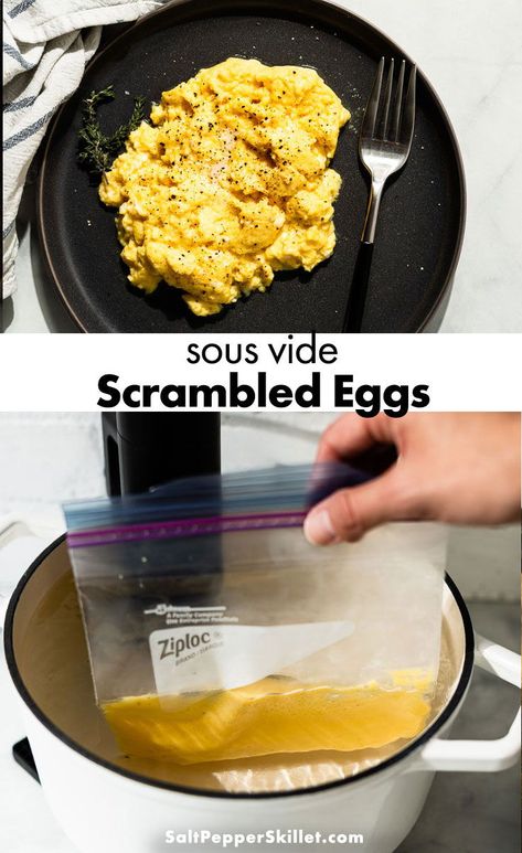 How to Sous Vide Scrambled Eggs Recipe. Seriously cloudy, light and fluffy is what comes to mind when you take your first bite of these delicious sous vide scrambled eggs that are perfect for breakfast or on top of avocado toast. #sousvide #eggs