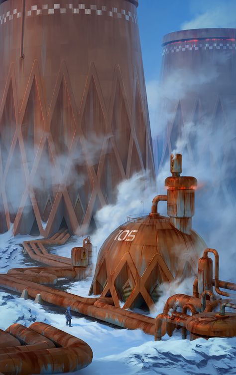 ArtStation - Geothermal power plant, Anna Shulgina Futuristic Power Plant, Sci Fi Power Plant, Geothermal Power Plant, Dieselpunk Art, Earth's Spheres, Fallout Concept Art, Saturn Sky, Sci Fi City, Sci Fi Novels