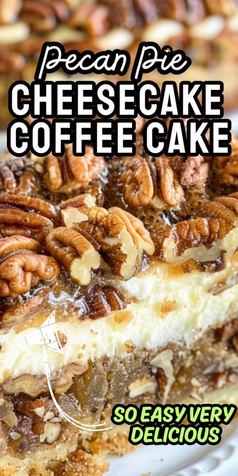 Pecan Pie Cheesecake Coffee Cake Best Cheesecake Recipe Homemade, Coffee Cake Cheesecake, Cheesecake Coffee Cake, Cream Cheese Coffee Cake Recipe, Crisp Autumn Morning, Coffee Pie, Cheese Coffee Cake, Pecan Coffee Cake, Delicious Cookies Homemade