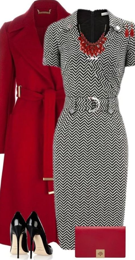 Grey Jersey Dress, Red Coats, Red Purse, فستان سهرة, Red Coat, Classic Outfits, Business Attire, Work Attire, Hand Bags