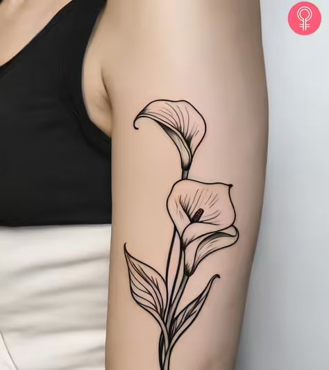 8 Best Calla Lily Tattoos Designs White Calla Lily Tattoo, Calls Lily Tattoo, Lily Line Tattoo, Calalillies Tattoo, Lily Tattoos For Women, Calla Lily Tattoo, Lilly Flower Tattoo, Lily Tattoos, Black Calla Lily