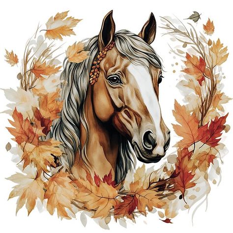 Proud Horse in the Golden hues of an autumn design by SweetlanArt | Redbubble Fall Leaves Illustration, Autumn Horse, Golden Autumn, Leaves Illustration, Autumn Design, Cowgirl Cowboy, Nature Inspired Decor, Majestic Horse, Fall Printables