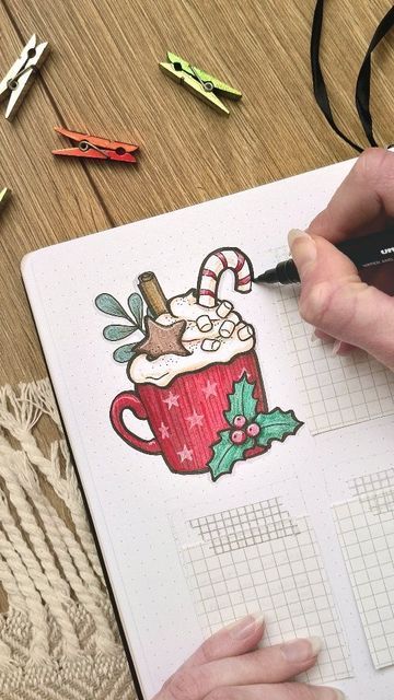 December Bujo Ideas, Bujo December Cover, Winter Journal Ideas, Christmas Card Doodles, December Doodles, Cute Christmas Doodles, Winter Bujo, Christmas Present Drawing, Bullet Journal Noel