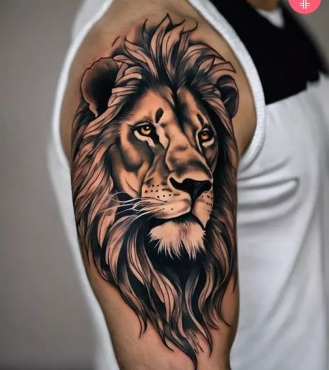 Lion tatoo Lion Tattoo For Men, Lion Shoulder Tattoo, Leopard Tattoos, Mens Lion Tattoo, Cool Arm Tattoos, Lion Tattoo Design, Body Pain, Lion Tattoo, Male Art