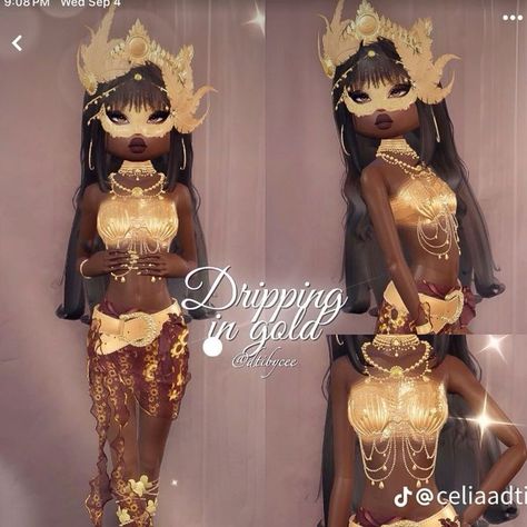 Dti Theme Dripping In Gold, Di Dripping In Gold, Dripping In Gold Dti Outfit, Dripping In Gold Outfit, Dripping In Gold Dress To Impress, Dripping In Gold, Dripping Gold, Dti Theme, Royal High Outfits Ideas Cheap