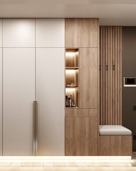 3bhk interior design cost in Mumbai Wroderobe Design, Entrance Closet Design, Entrance Wardrobe Ideas, Foyer Interior Design Modern, Entrance Furniture Modern, Hallway Wardrobe Ideas, Foyer Wardrobe, Entrance Closet Ideas, Small Hall Design